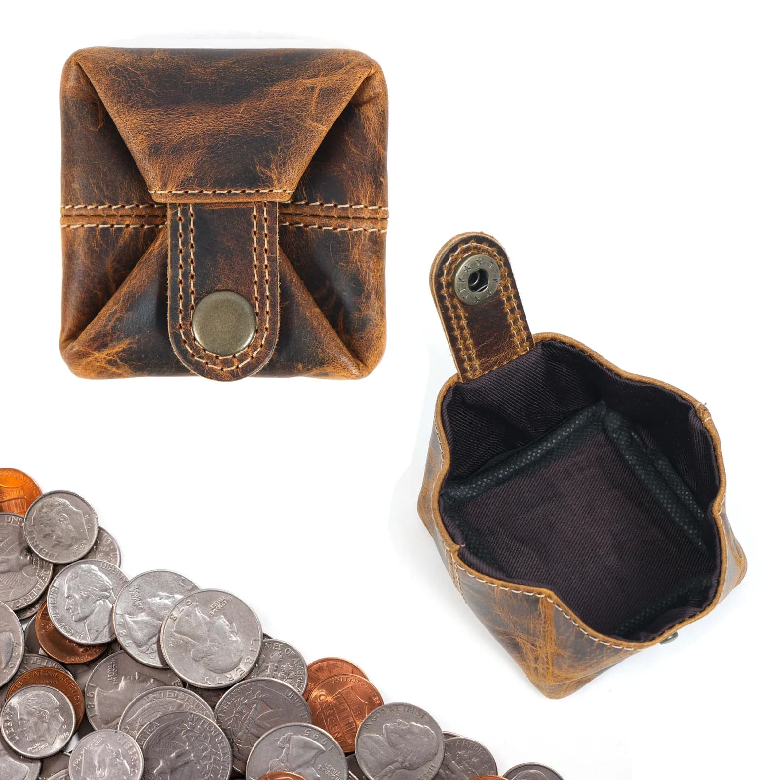 Leather Coin Pouch — Antique Brown