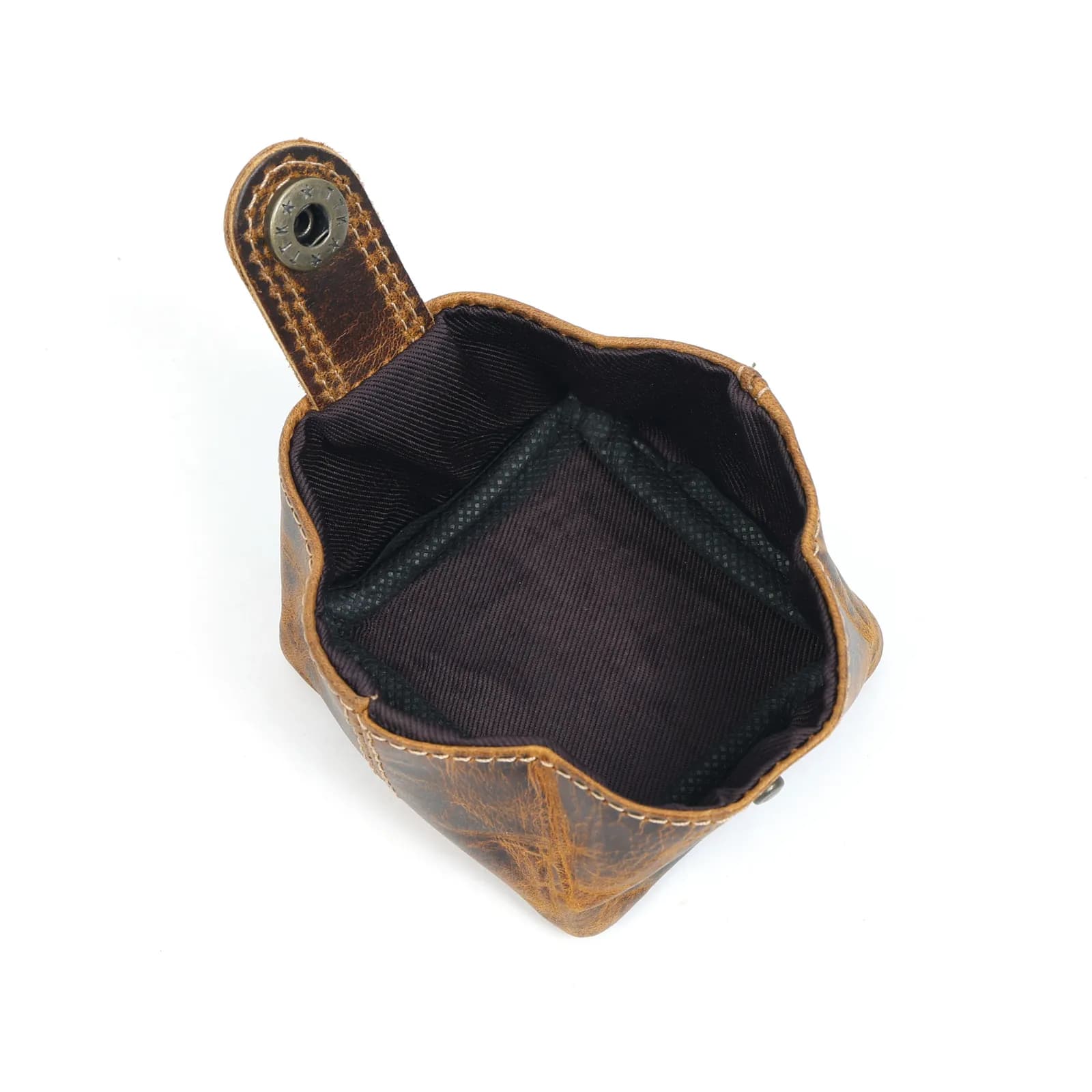 Leather Coin Pouch in antique brown full-grain leather — view 4