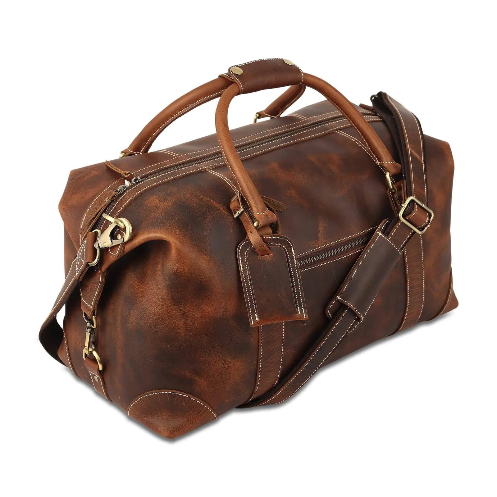 Leather Duffle Bag – Art 201 in tan full-grain leather — view 4