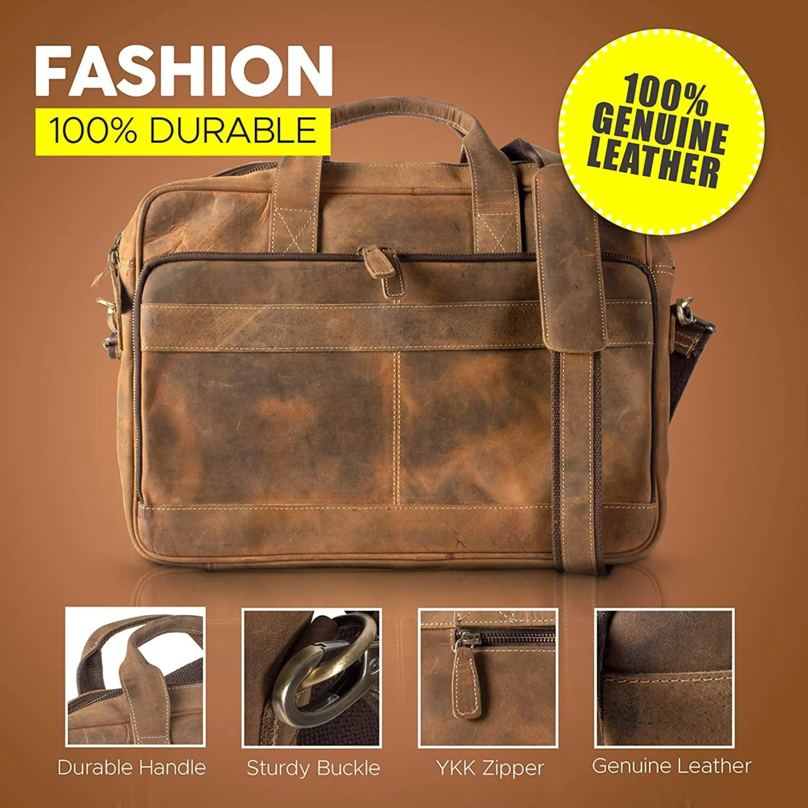 Leather Laptop Bag – Art 301 — Distressed Brown, alternate view