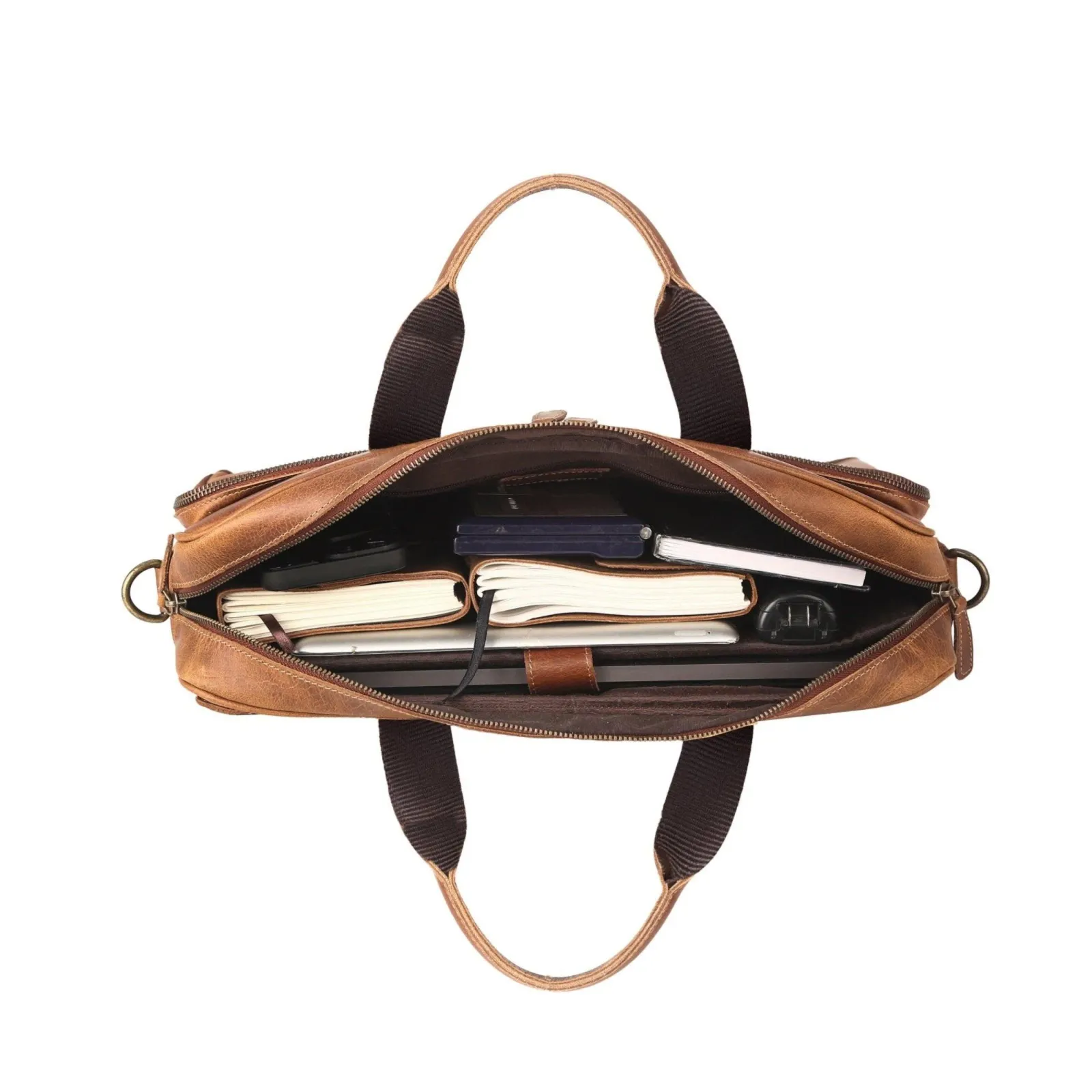 Leather Laptop Bag – Art 302 in brown full-grain leather — view 4