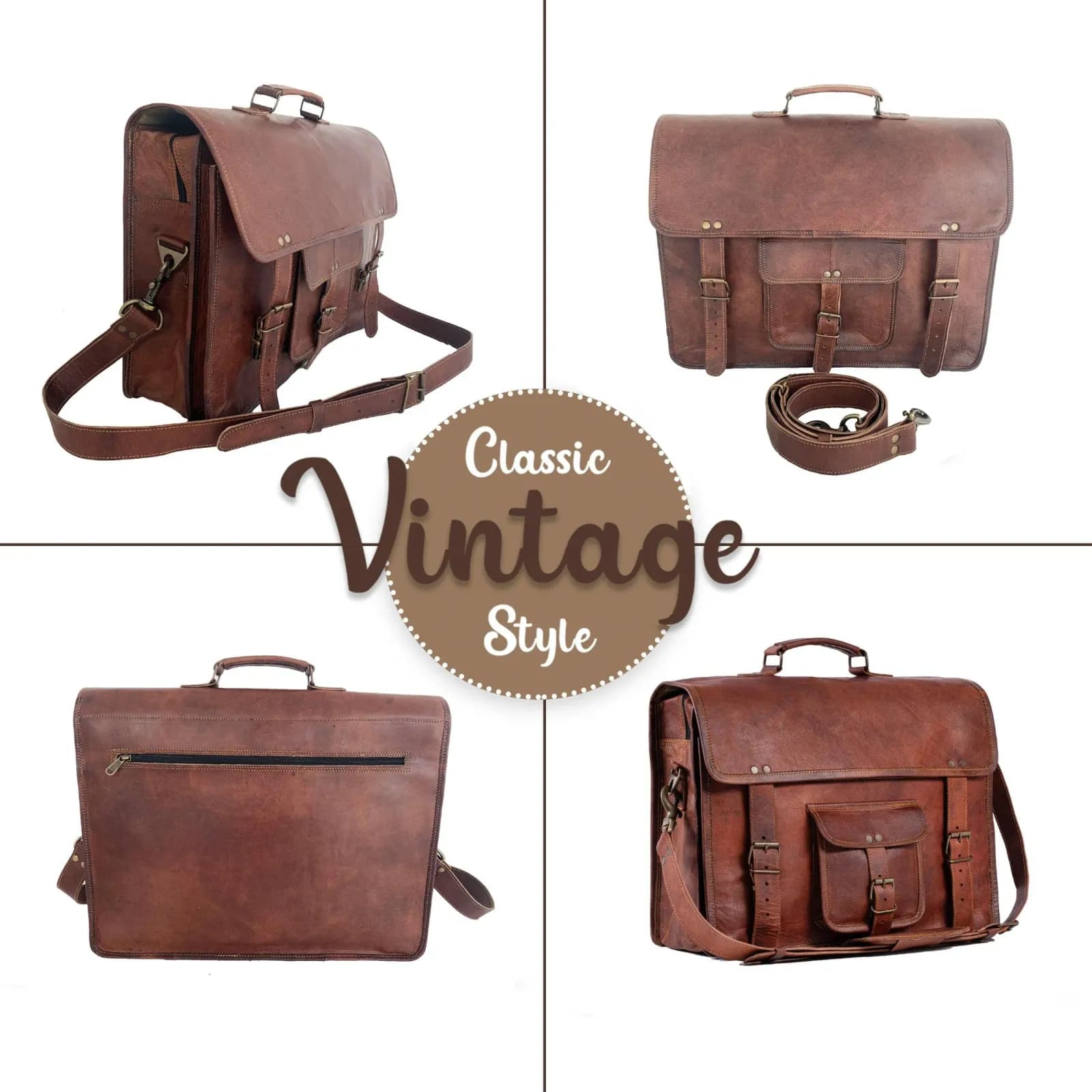Leather Laptop Messenger Bag – Art 401 in brown full-grain leather — view 3