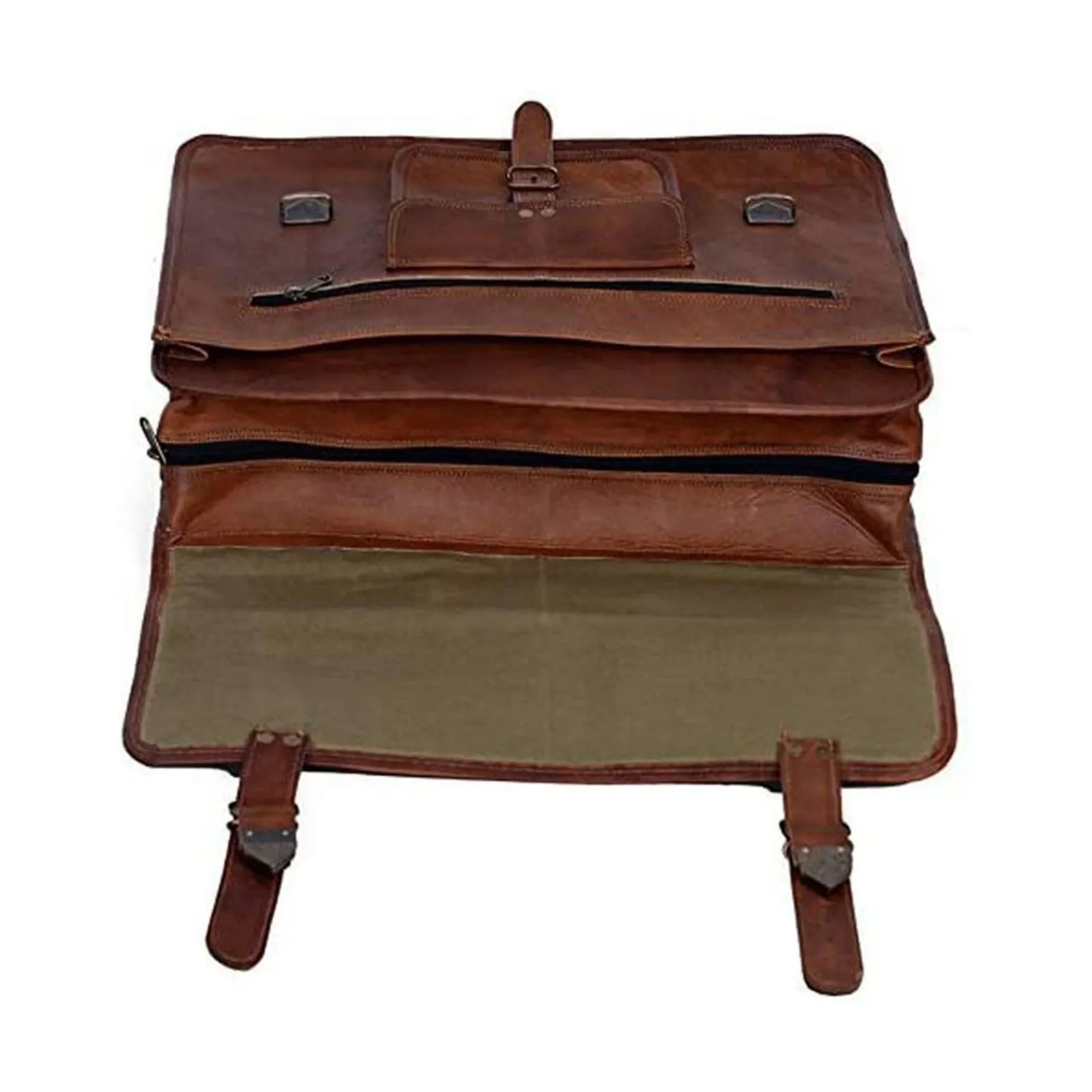 Leather Laptop Messenger Bag – Art 401 in brown full-grain leather — view 4