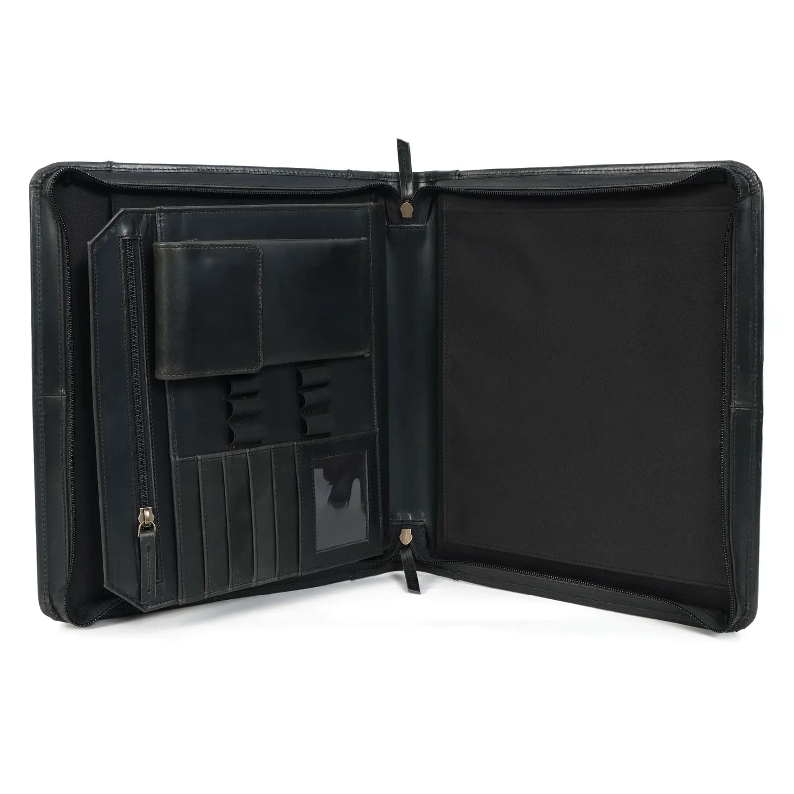 Leather Portfolio Organiser in black full-grain leather — view 3