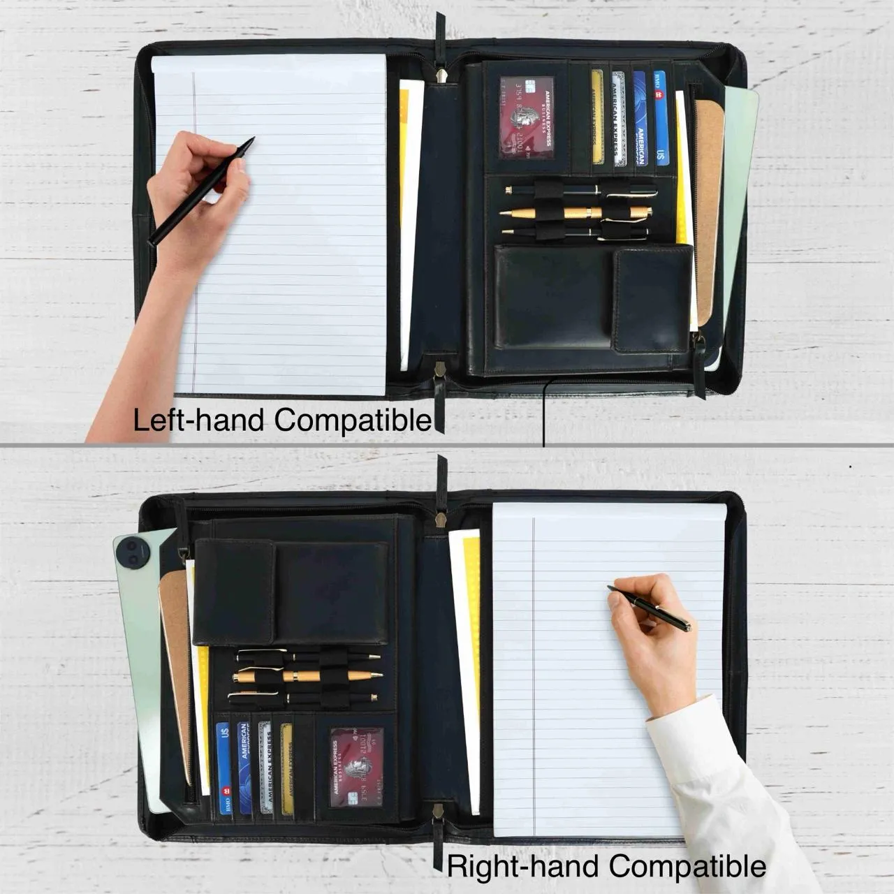 Leather Portfolio Organiser in black full-grain leather — view 4