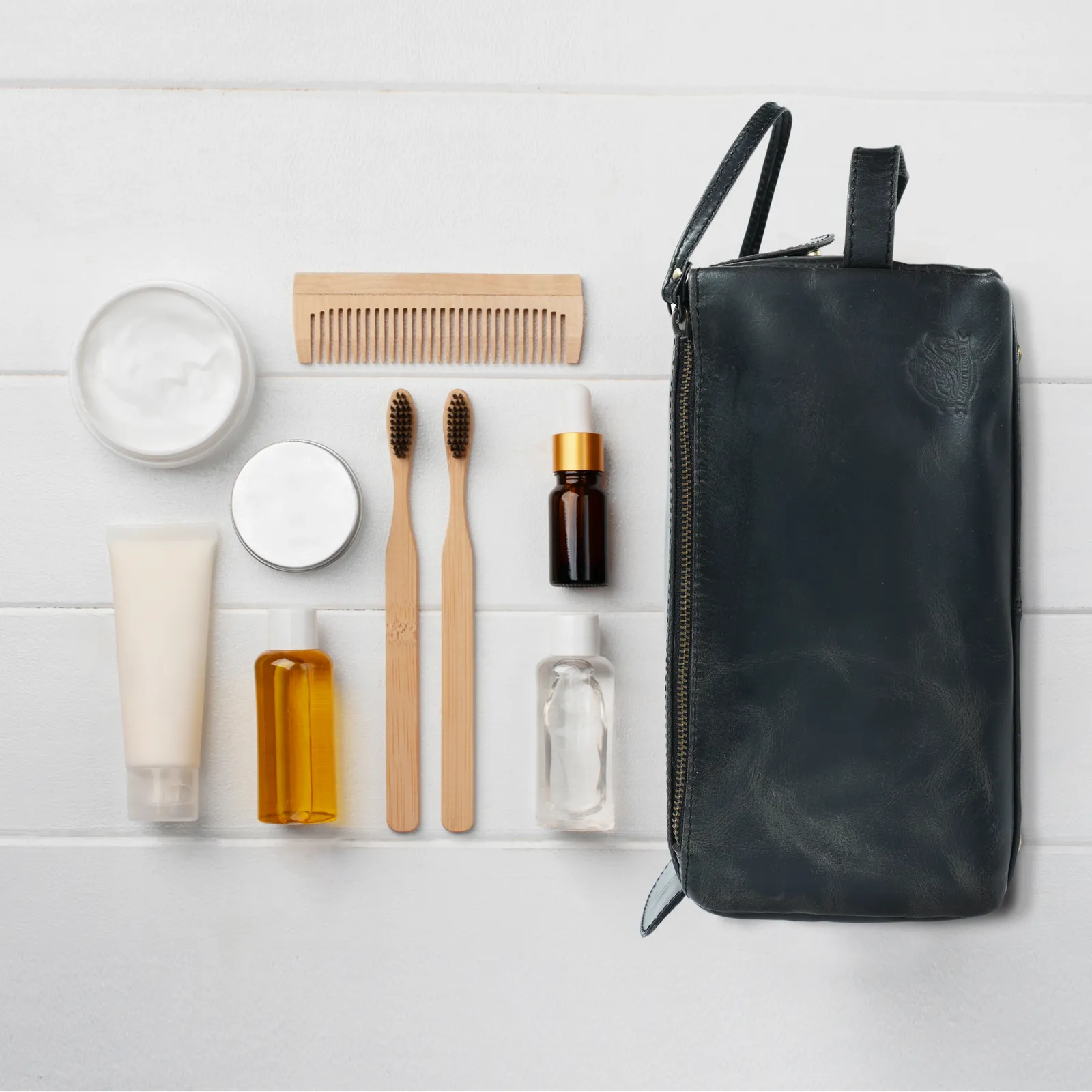 Leather Toiletry Bag in black full-grain leather — view 4