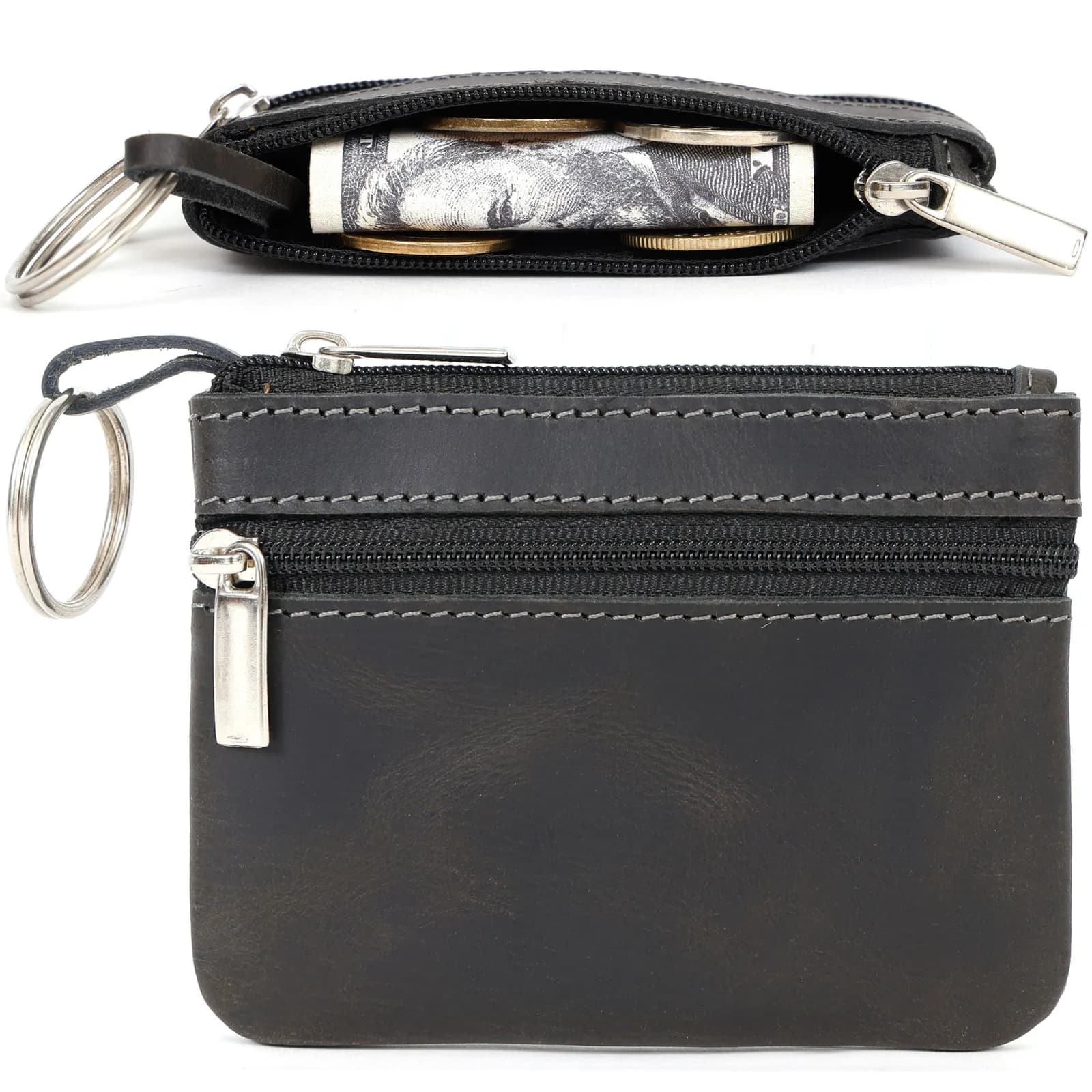 Leather Chain Coin Pouch — Black