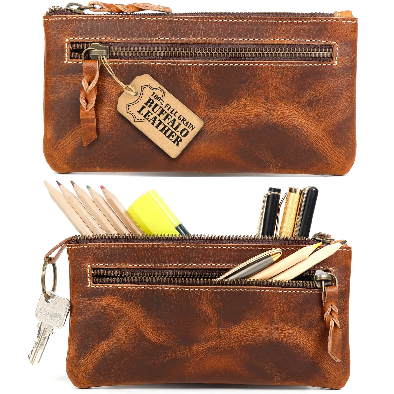 Leather Pencil Case 8×4 — Brown