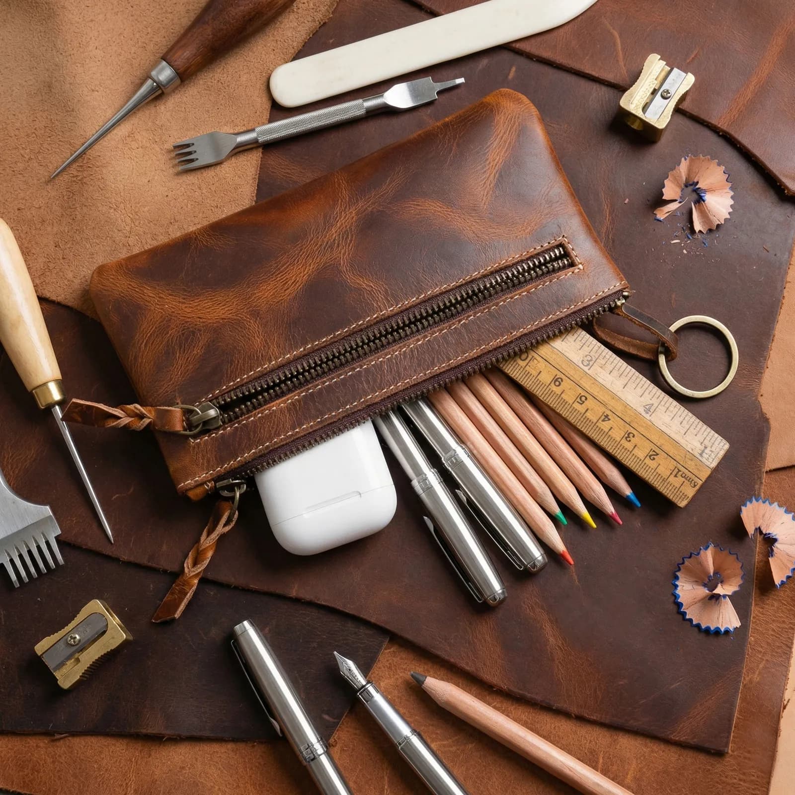 Leather Pencil Case 8×4 — Brown, alternate view